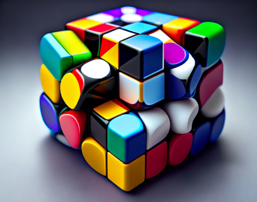 Vibrant 3D-rendered Rubik's Cube with sleek surface and soft shadows