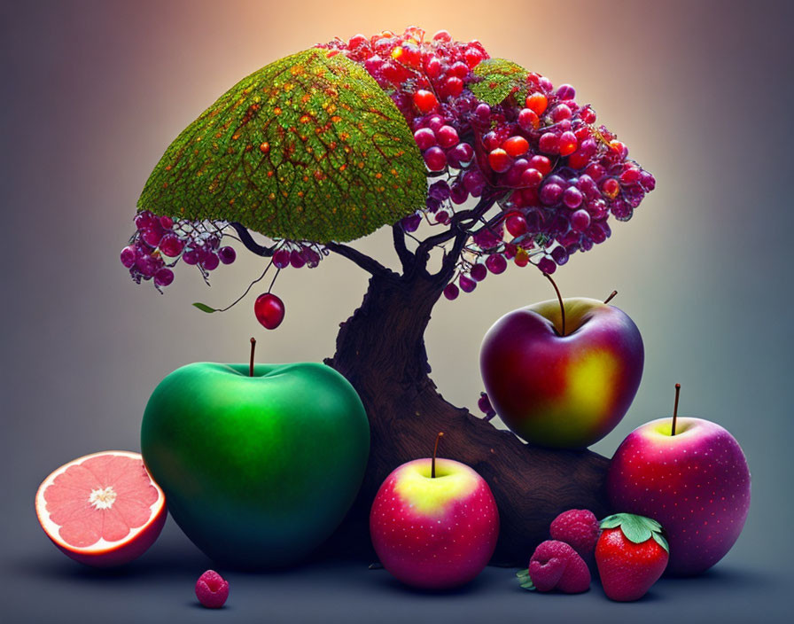 Colorful Tree with Berries and Fruit Still Life