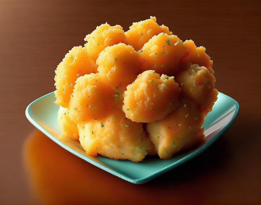 Piped Mashed Sweet Potatoes with Green Herb Garnish on Wooden Table