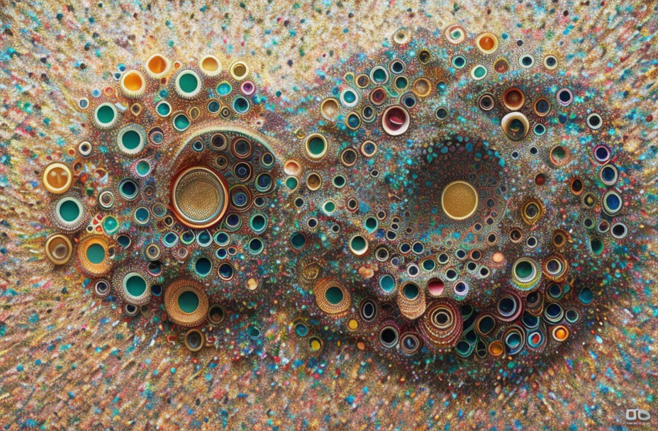 Vibrant Abstract Art: Overlapping Circles with Fractal Patterns