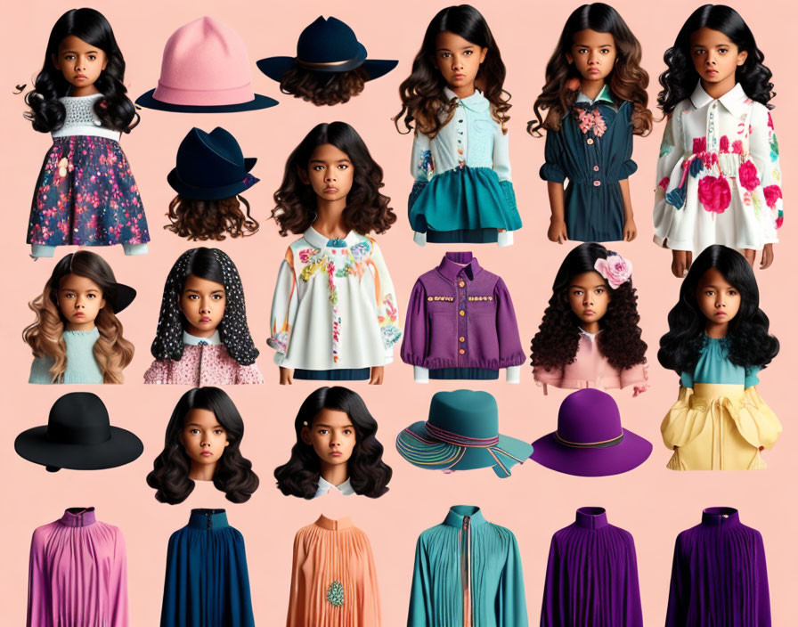 Collage of young girl in various styles on pink backdrop