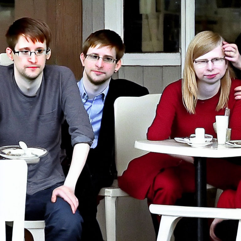 Three People Sitting at Outdoor Table with Beverages