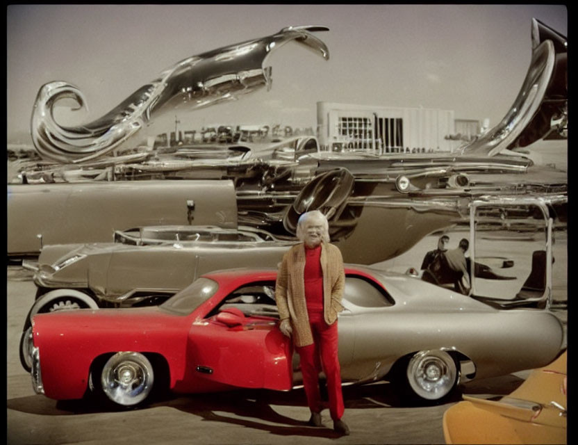 Vintage concept car with exaggerated tail fins at classic car show