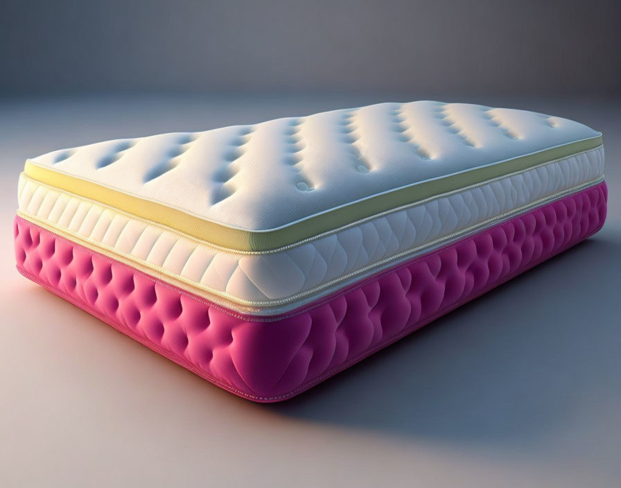 Dual-Layered Mattress 3D Rendering with White Top and Pink Base