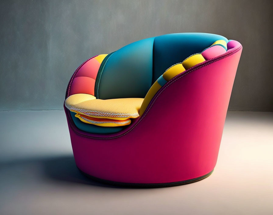 Multicolored Modern Armchair with Curvy Design and Textured Upholstery