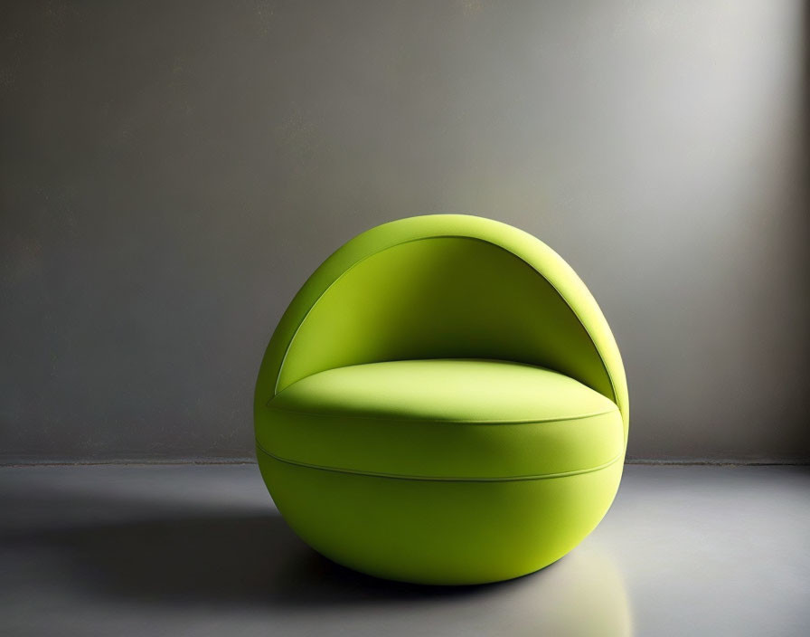 Lime Green Spherical Chair with Clamshell Design on Gray Background