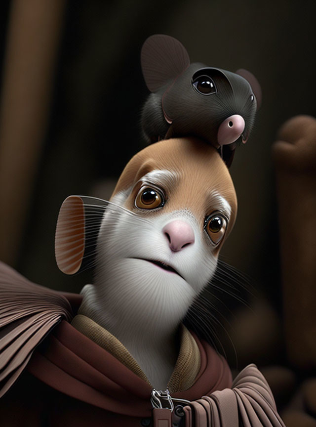 Digital illustration: Mouse on creature's head in monk robes