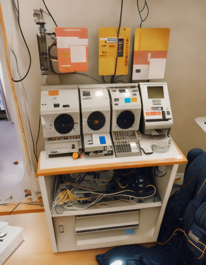 Vintage Computer Setup with Dual Reel-to-Reel Tape Drives