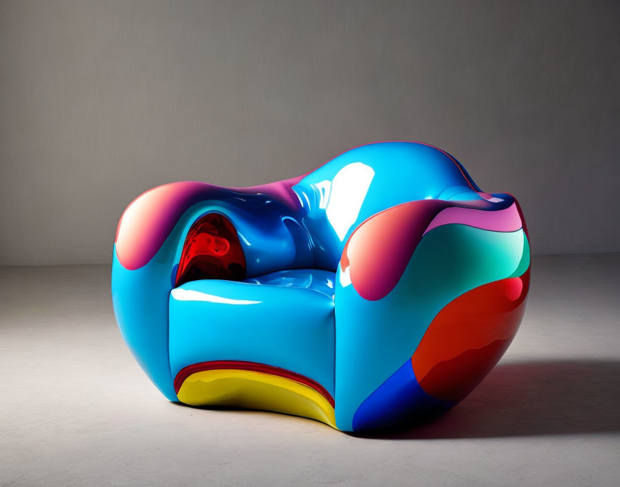 Multicolored sculptural chair with organic shape on grey background