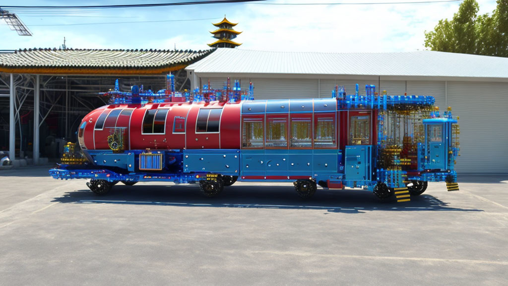 Colorful ornate float with Asian-style train theme