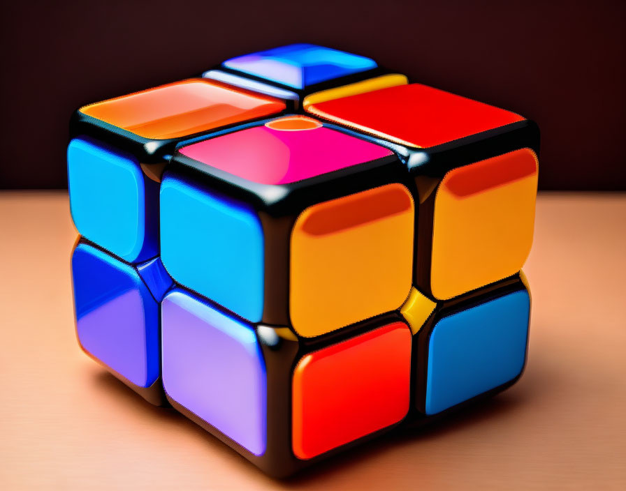 Partially Solved Rubik's Cube with Blue, Orange, Red, and Yellow Colors on Brown