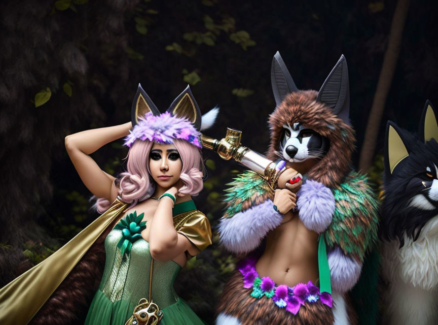 Fantasy costume with animal-like characters in furry suits