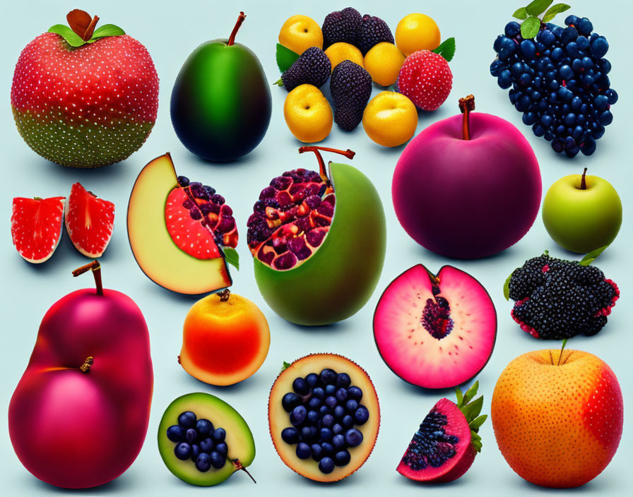 Assorted Vibrant Fresh Fruits on Light Background