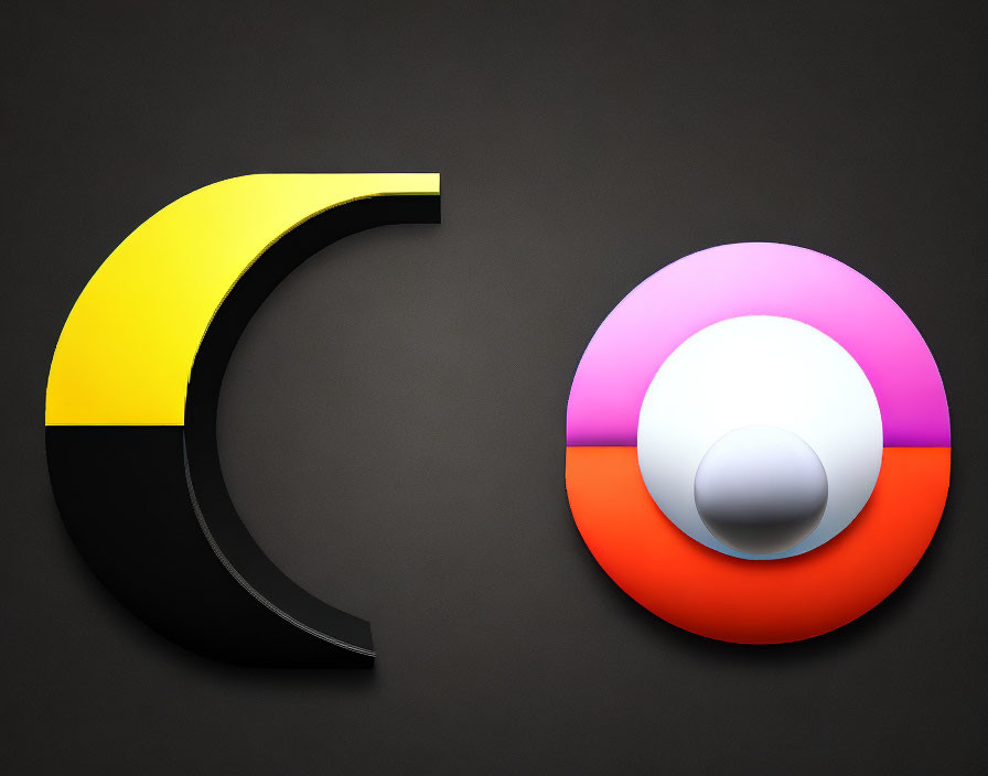 Stylized black and yellow 'C' next to 3D-rendered Pokeball on dark