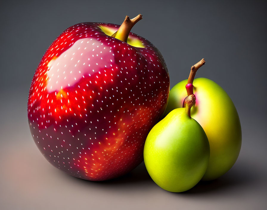 Red and Green Apples on Grey Background Display