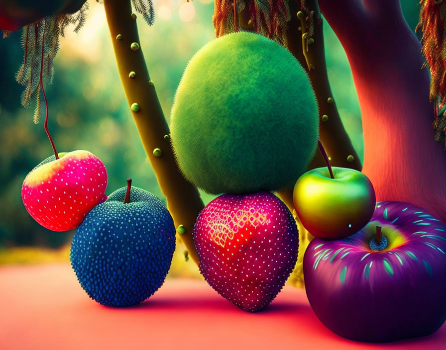 Colorful Fruit Artwork Featuring Strawberry, Cherries, and Apples