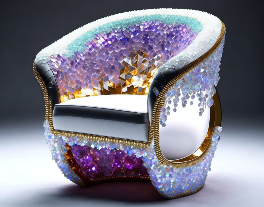 Luxurious Armchair with Jeweled Backrest and Silver Seat