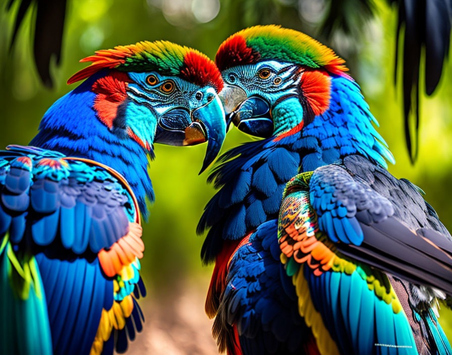 Colorful Macaws Facing Each Other in Vibrant Display