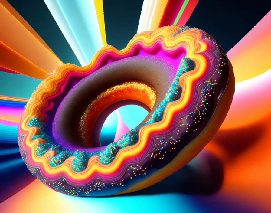 Colorful Digital Art: Twisted Donut with Neon Glow