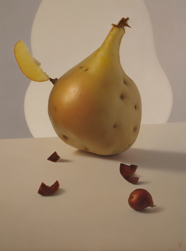 Yellow Gourd with Slice Out on Cream Background