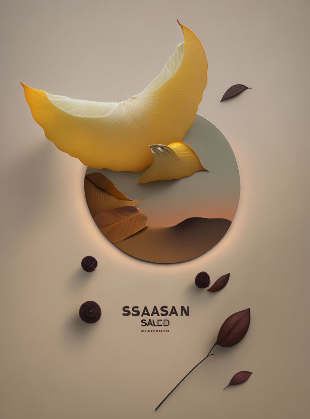 Circular layout of stylized banana-shaped forms with leaves and berries, featuring text "SSAASAN