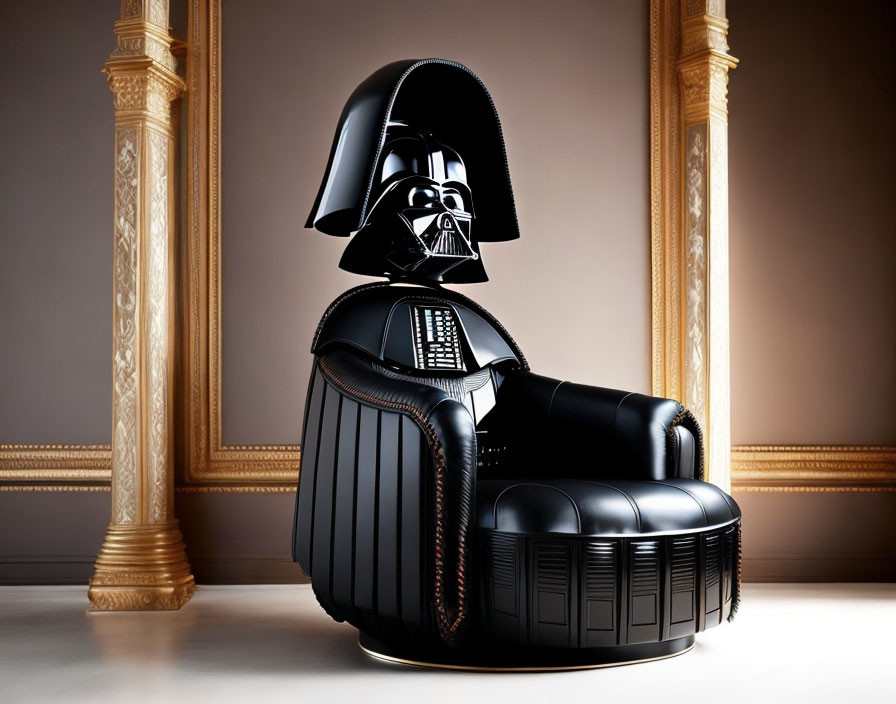 Iconic Sci-Fi Character-Inspired Black Armchair Against Beige Wall