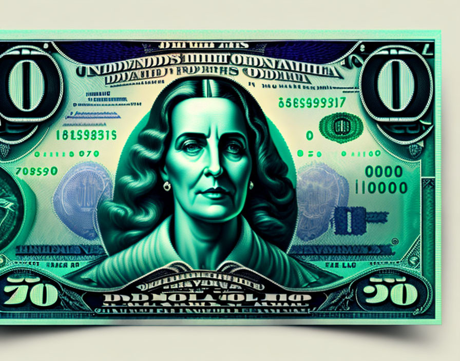 Colorful and Stylized US $100 Bill Artwork with Exaggerated Portrait