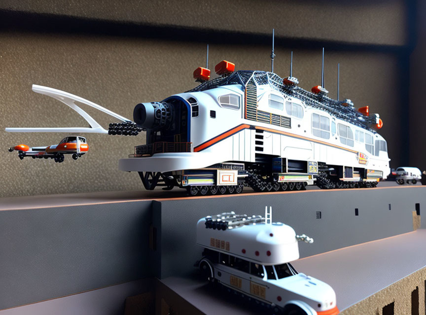 Detailed Futuristic Train Model with Robotic Elements Displayed on Shelf