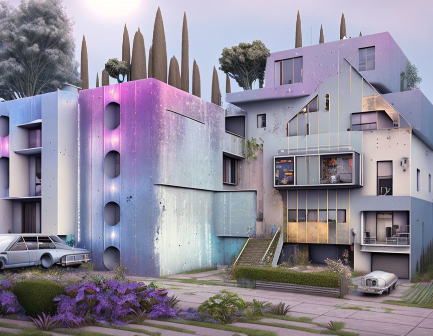 Colorful Eclectic Building with Futuristic and Vintage Elements