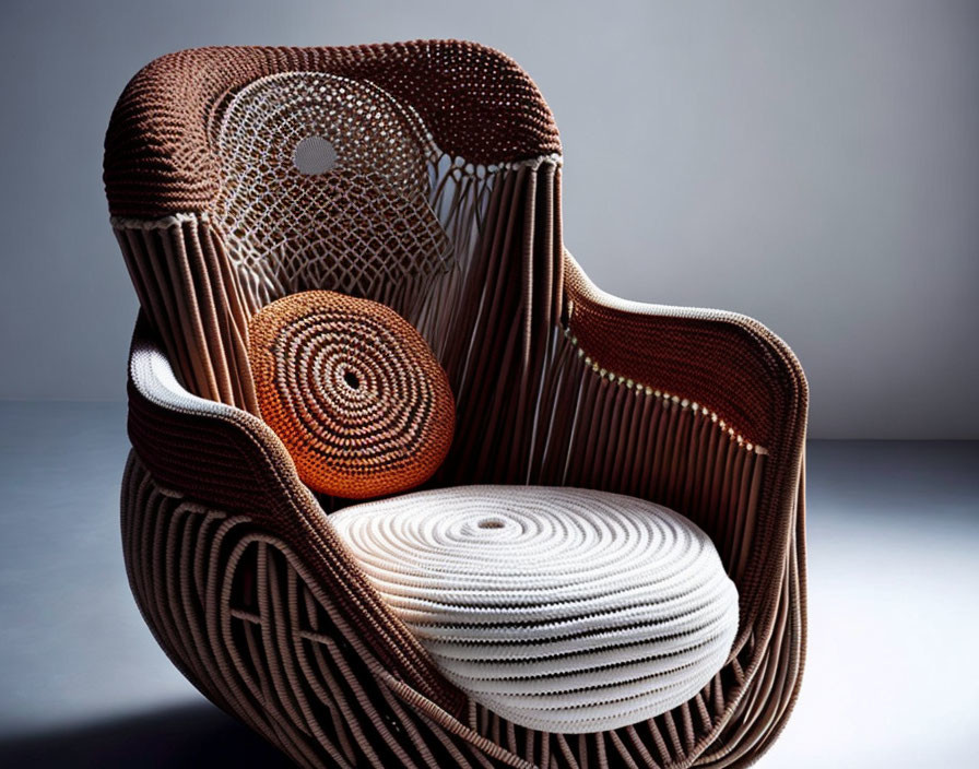 Intricate Brown and White Pattern Modern Armchair