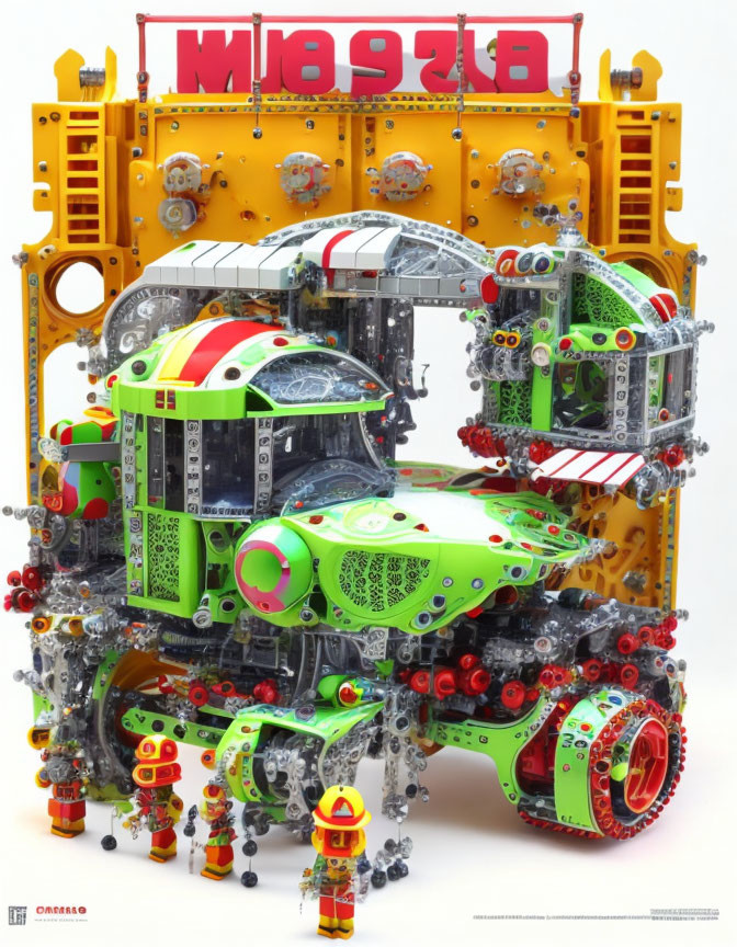 Detailed Multi-Level LEGO Space Hangar with Green and Red Spacecraft