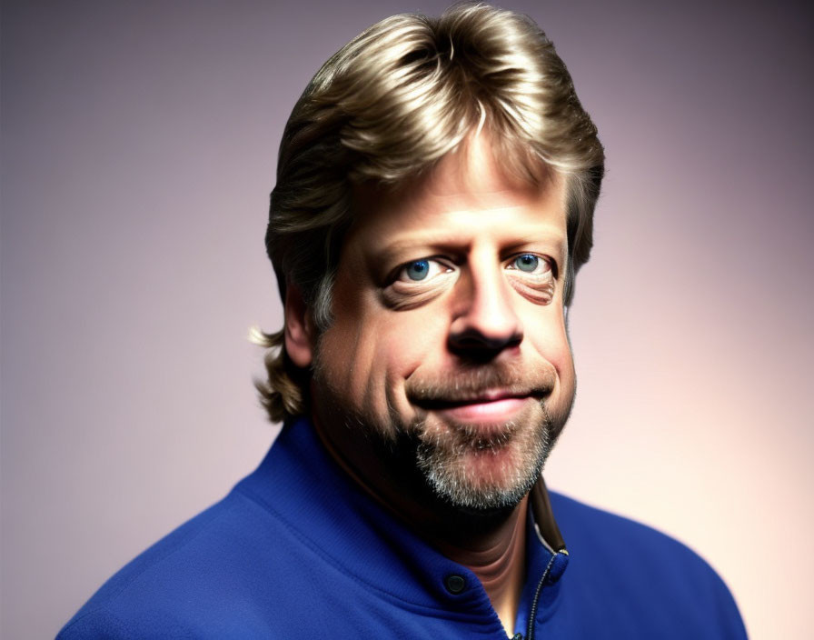 Blonde Man Portrait in Blue Shirt on Gradient Background