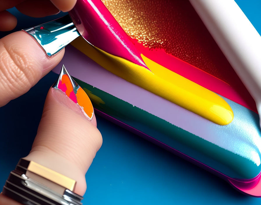 Colorful foil peeling off to reveal vibrant rainbow hues