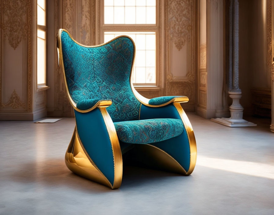 Turquoise and Gold Armchair in Classic Room with Sunny Window