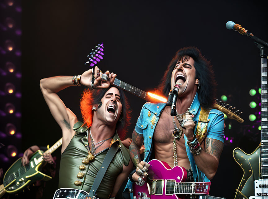 Dynamic Rock Musicians in Flamboyant Attire Performing Live