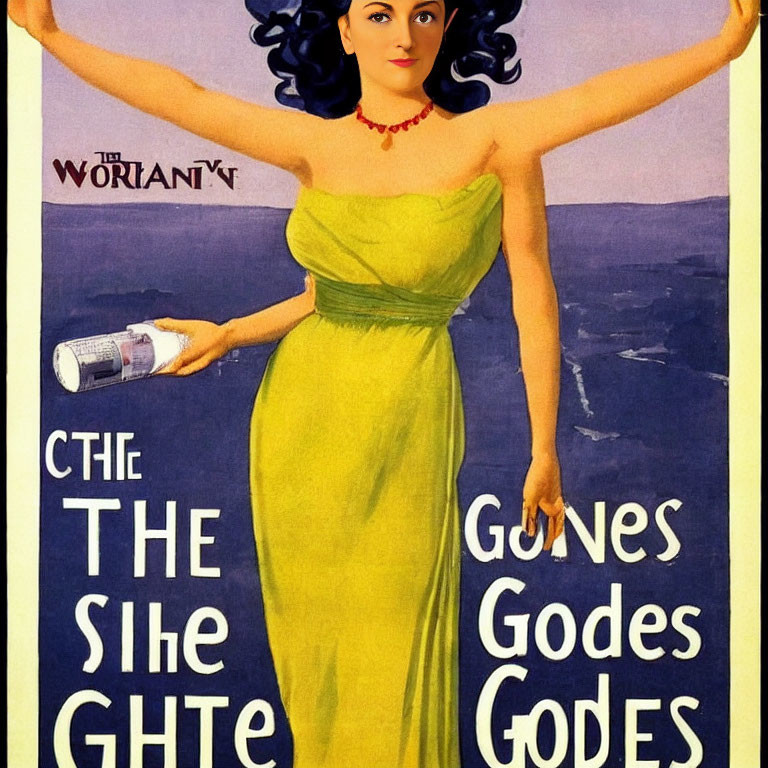 Vintage Poster Featuring Woman in Yellow Dress Holding Water Bottle