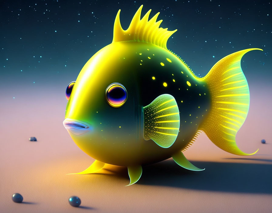 Colorful Cartoon Illustration of Yellow Fish on Sandy Bottom