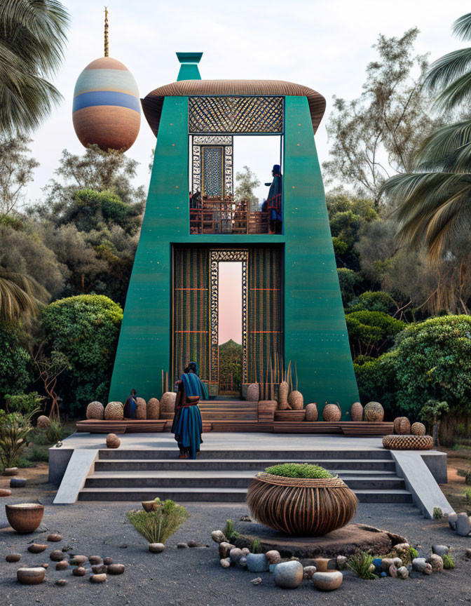 Teal Conical Architectural Structure in Tropical Setting