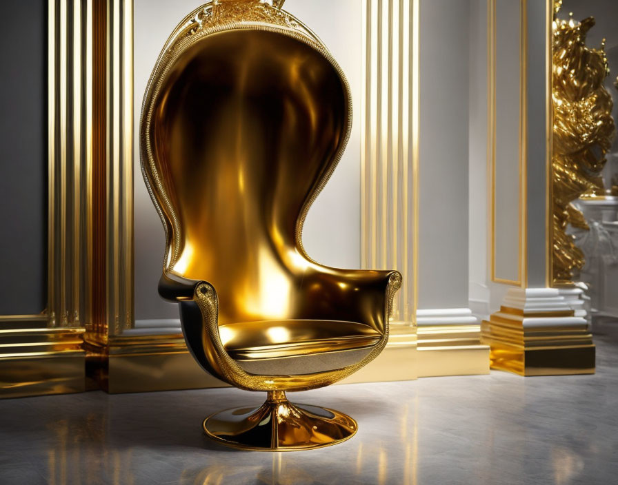 Opulent modern golden chair in luxurious room