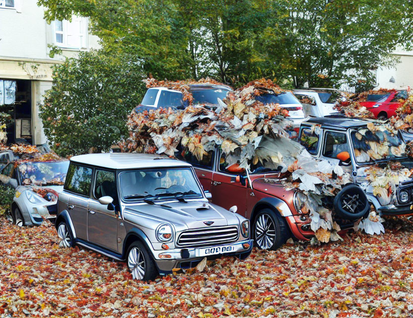 Colorful Mini Coopers in Autumn Parking Lot