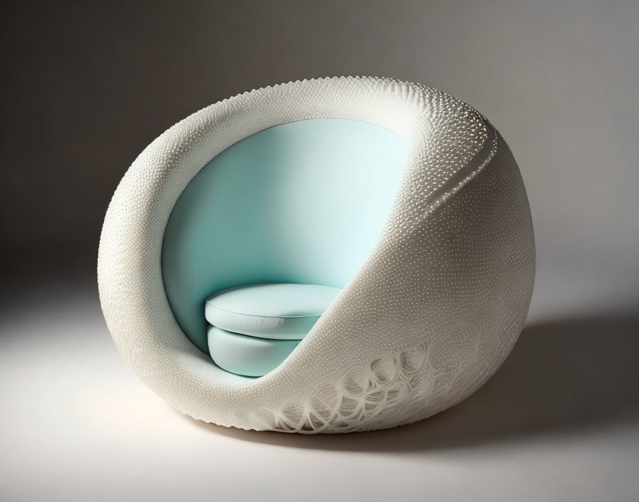 Modern Chair with Egg-Like Design and White Textured Exterior