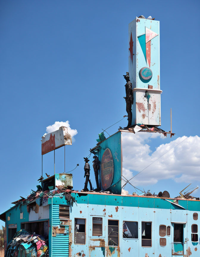 Turquoise-Colored Building with Soldier Statues under Blue Sky