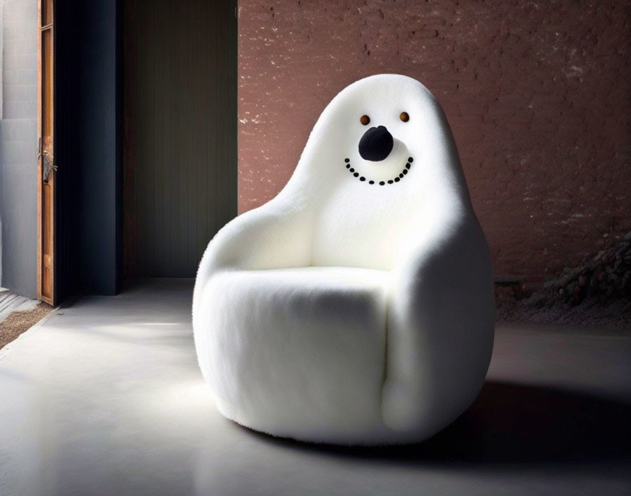 White Armchair Shaped Like Smiling Cartoon Character