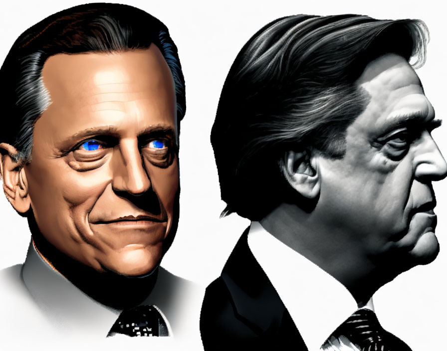 Stylized portraits of a man in suits with different expressions