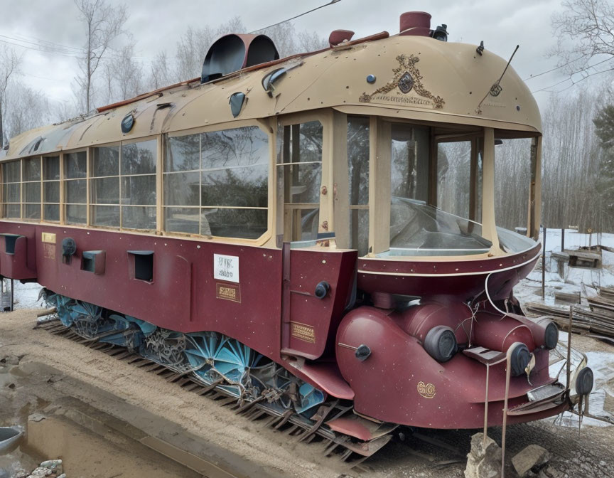 Streamlined Vintage Railcar with Rounded Front and Ornate Detailing