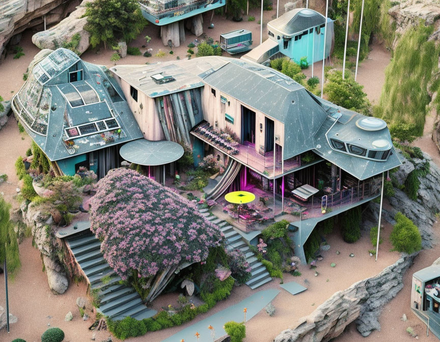 Organic Design Building with Green Roofs and Sky Tram