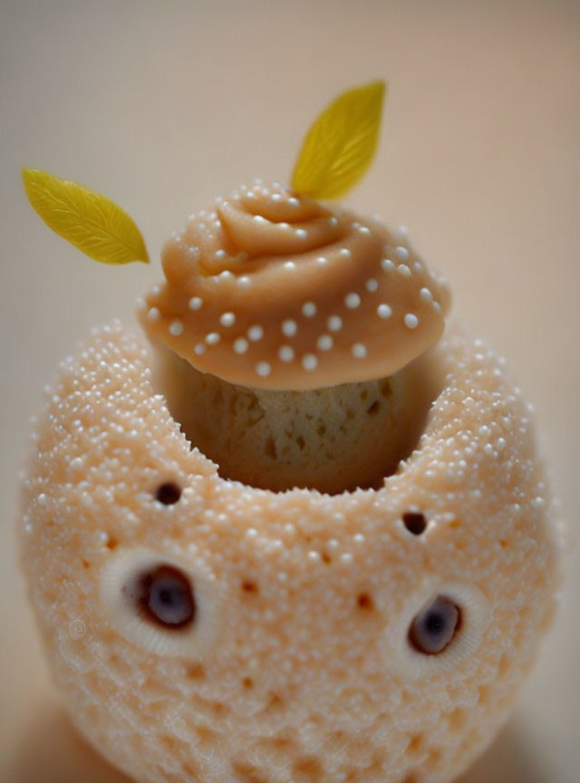 Cupcake owl dessert with cream frosting and candy eyes