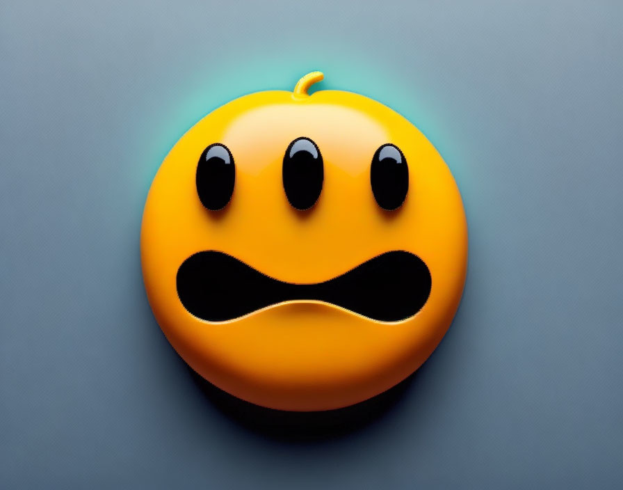 Yellow worried emoji with furrowed brow on blue background