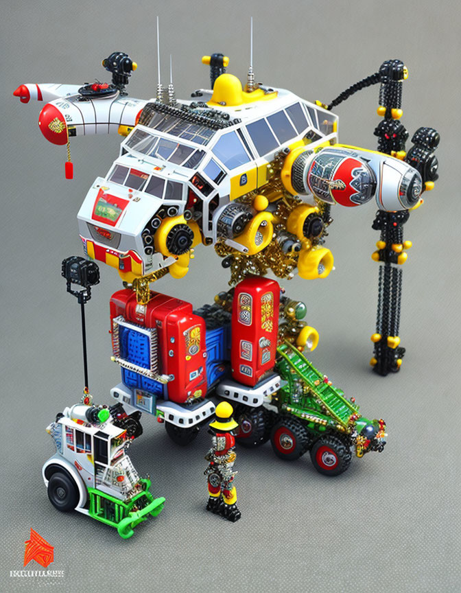 Colorful LEGO Space Station Model with Vehicle and Minifigures