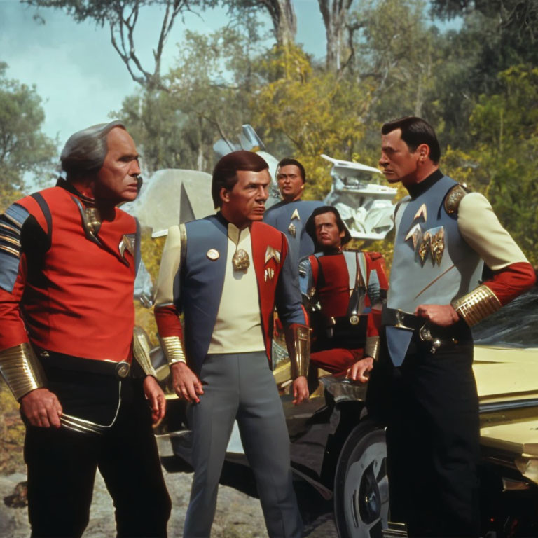 Colorful Uniformed Group with Emblem Badges in Wooded Area